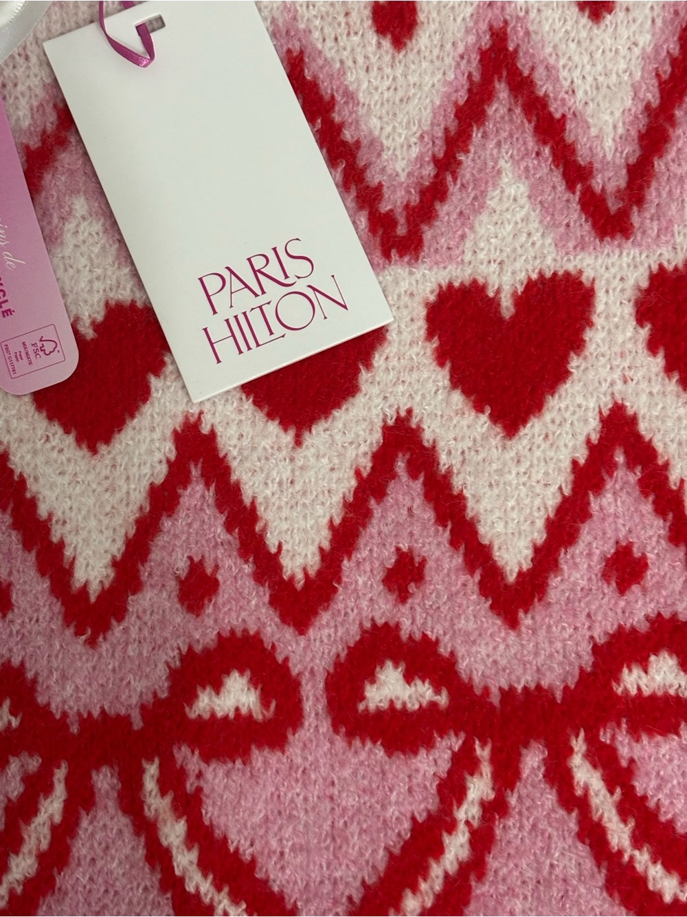 Paris Hilton Pink Heart Bows Long Sleeve Women's Sweater size Small New - Picture 5 of 7